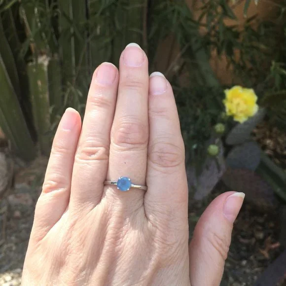 Natural Aquamarine Ring Round .925 Sterling Silver Genuine Untreated Gemstone - Picture 14 of 16